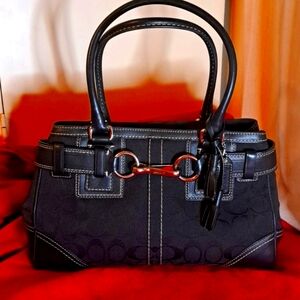 Coach Hampton Black Signature With Black Leather/Silver Accents ❤EC